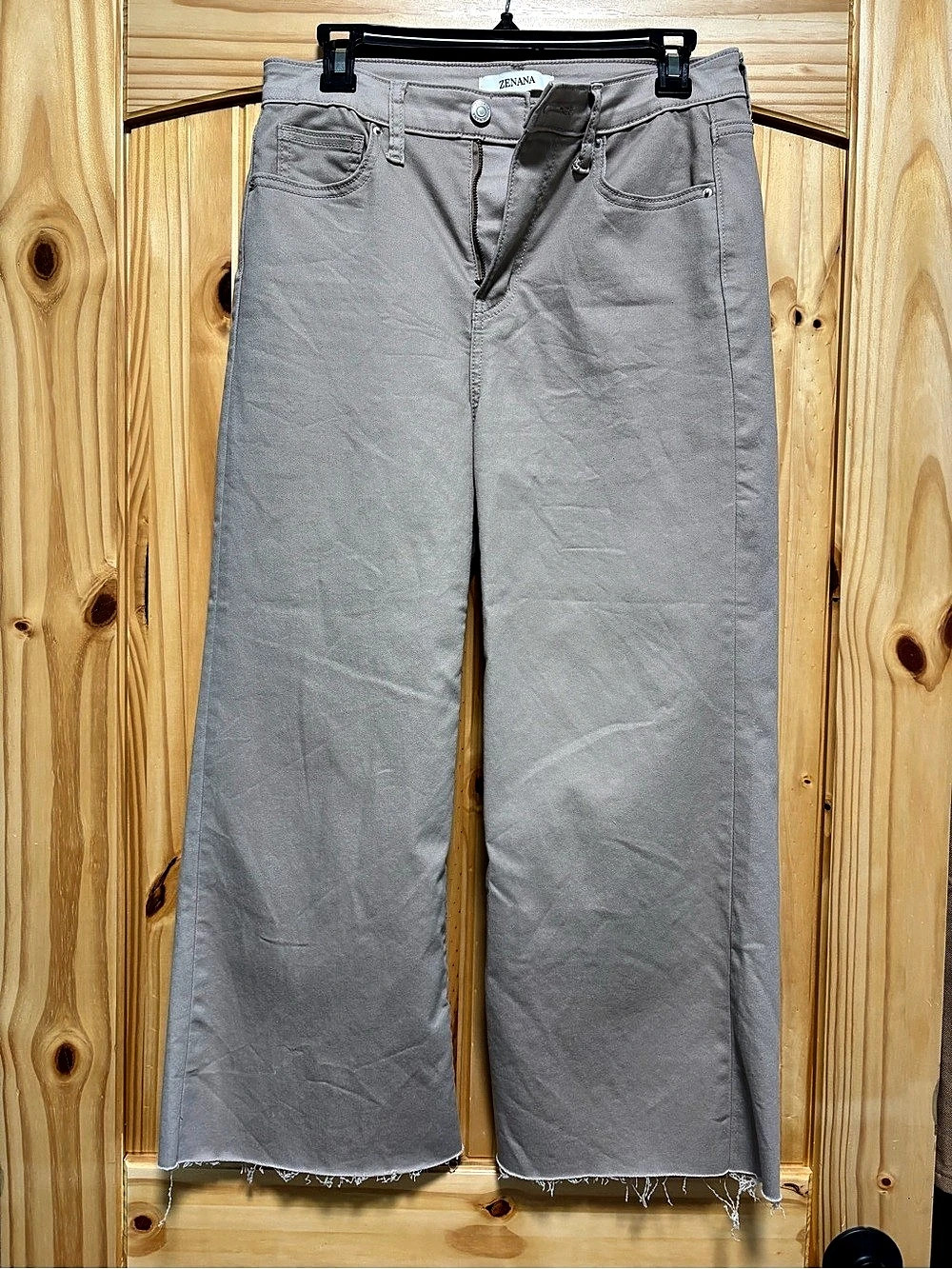 Zenana High Rise Wide Leg Raw Hem Pants Gray Medium